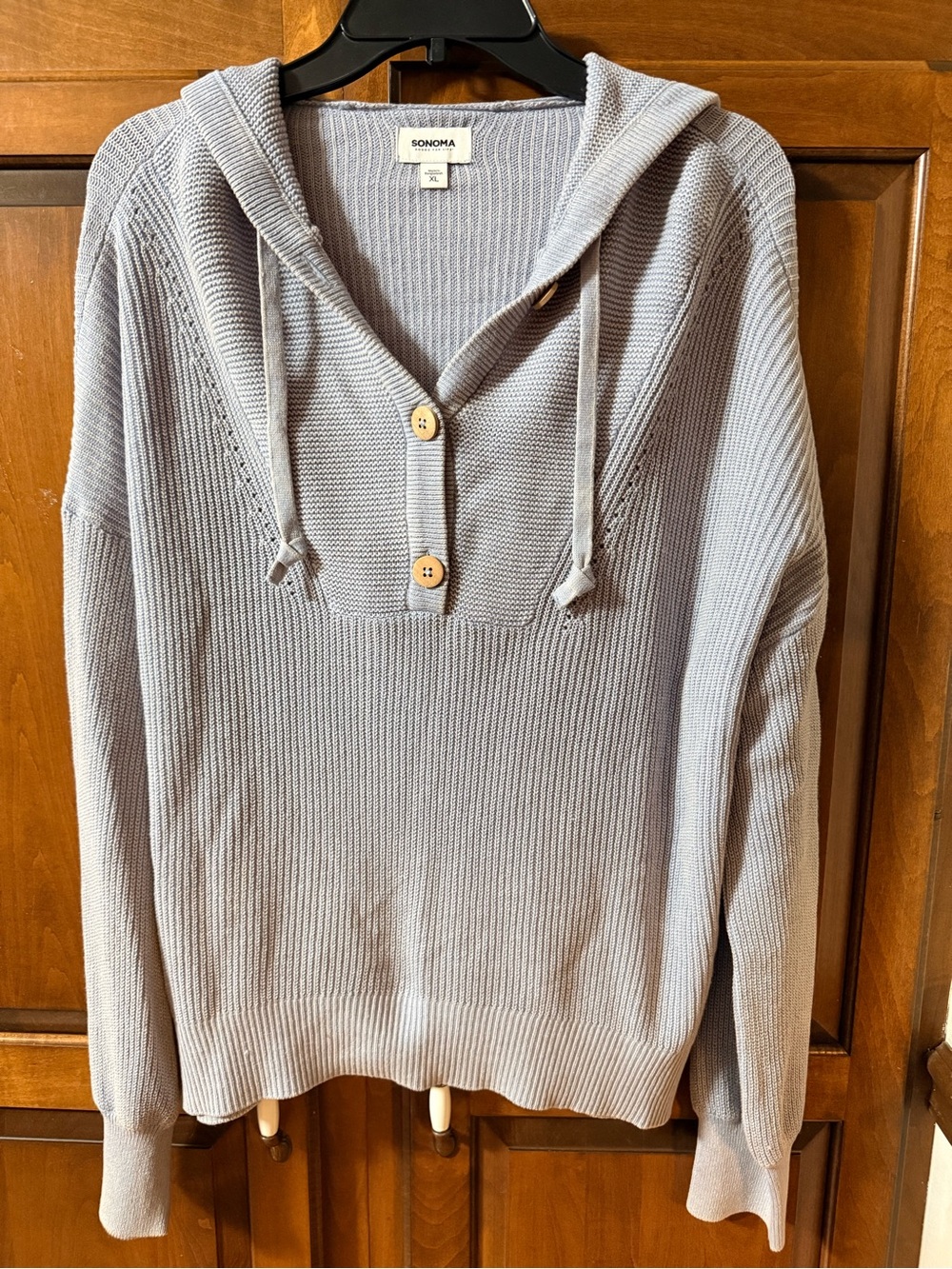 Sonoma Periwinkle blue Hooded V-Neck Button Knit Sweater